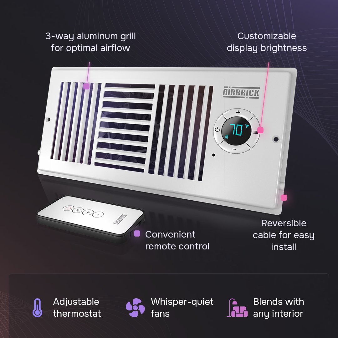 Register Booster Fan Quiet Smart Register Vent with Remote and Thermostat Control for Heating Cooling Room Floor Duct AC Vent Fan Fits 4 x 10